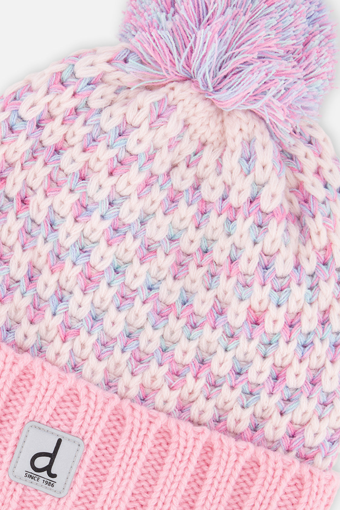 Winter Knit Hat With Pompom Dusty Pink And Light Blue-3