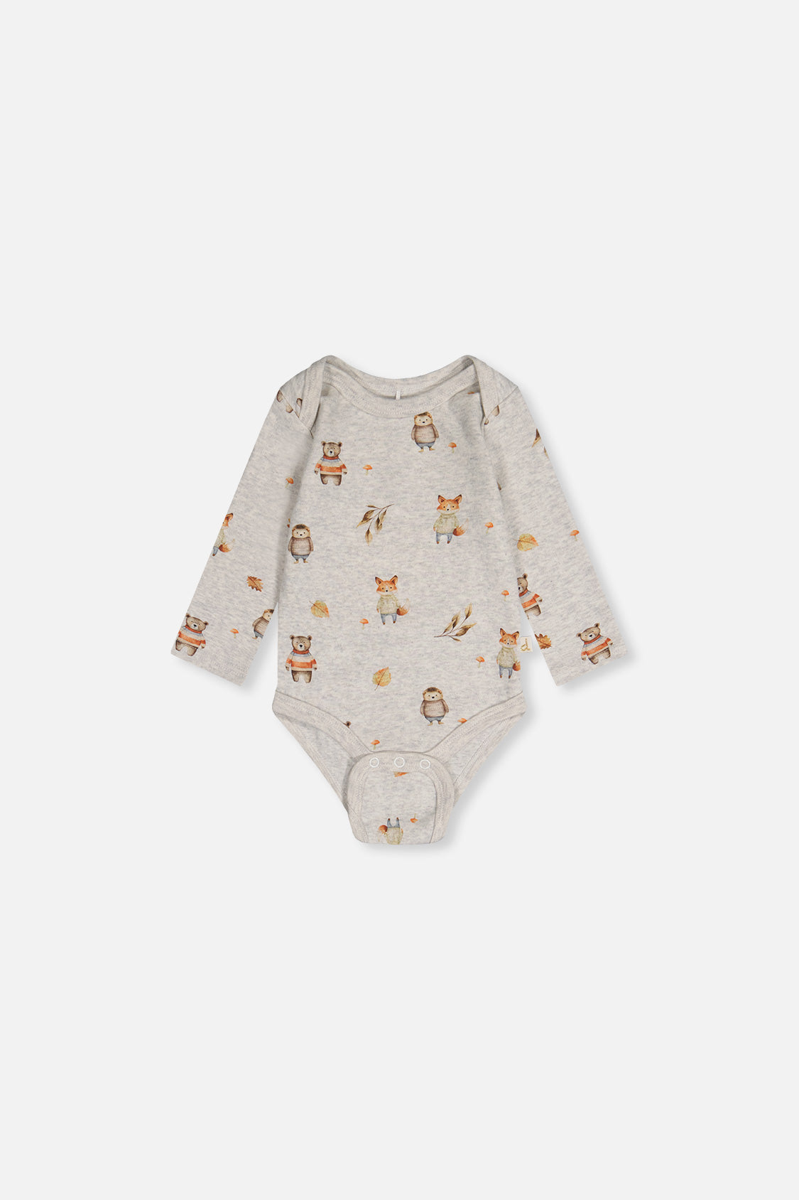 Deux par Deux organic cotton baby onesie 3-pack with brown hedgehog and forest prints, view 5