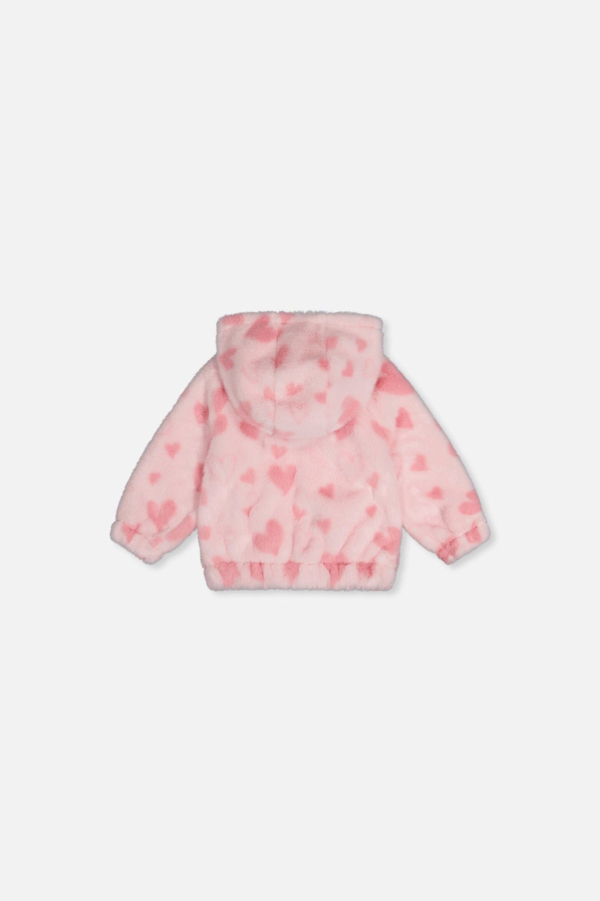 Baby Hooded Full Zip Faux Fur Jacket Pink Printed With Hearts-1