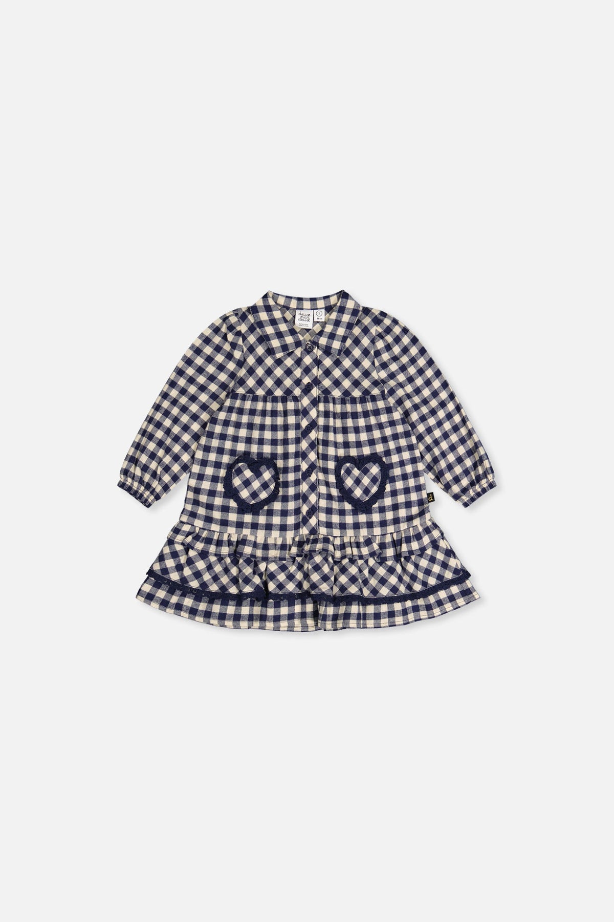 Baby Shirt Dress With Frills Blue And White Gingham Print-0