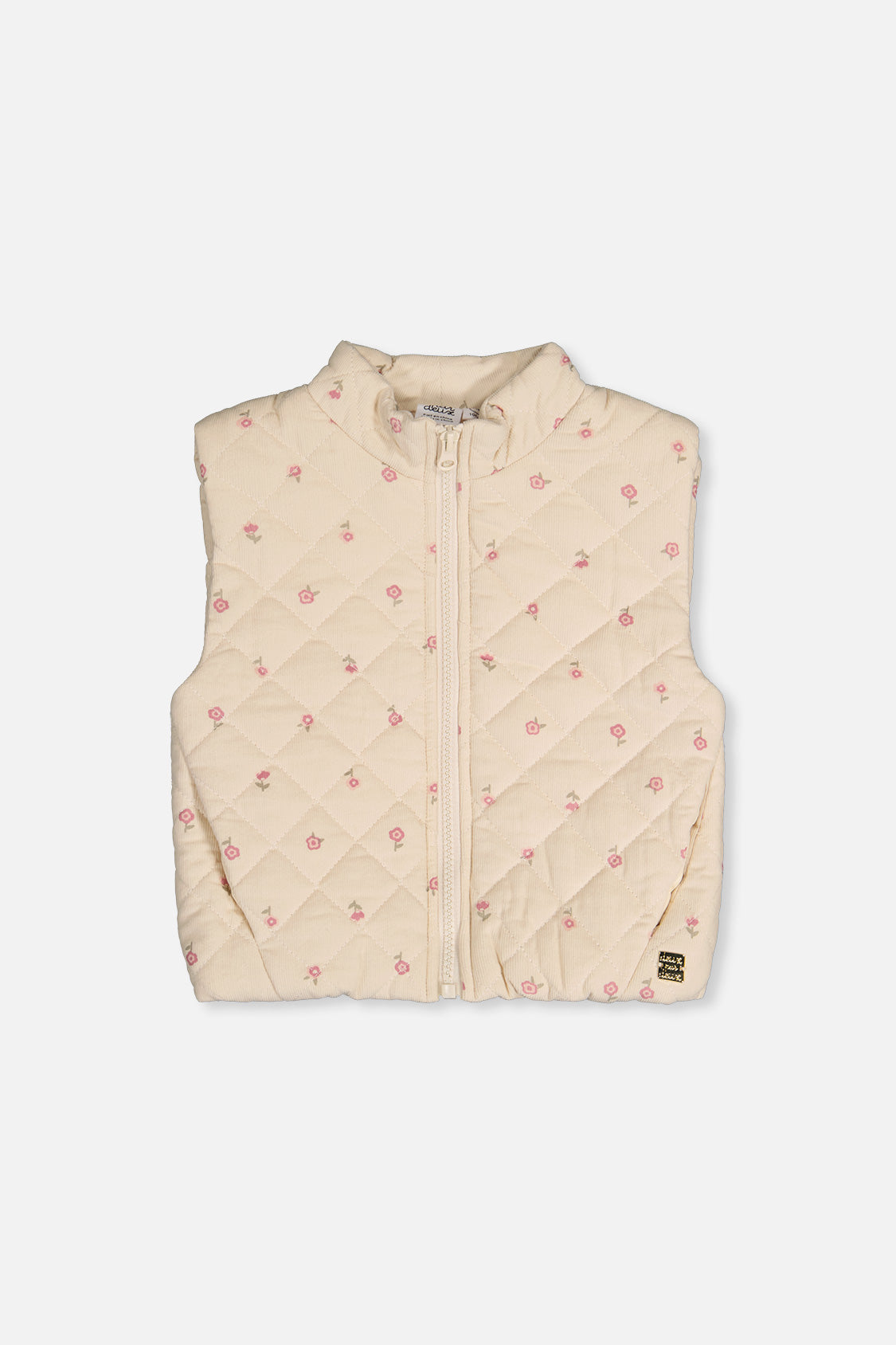Corduroy Puffy Vest Beige Floral Print-0
