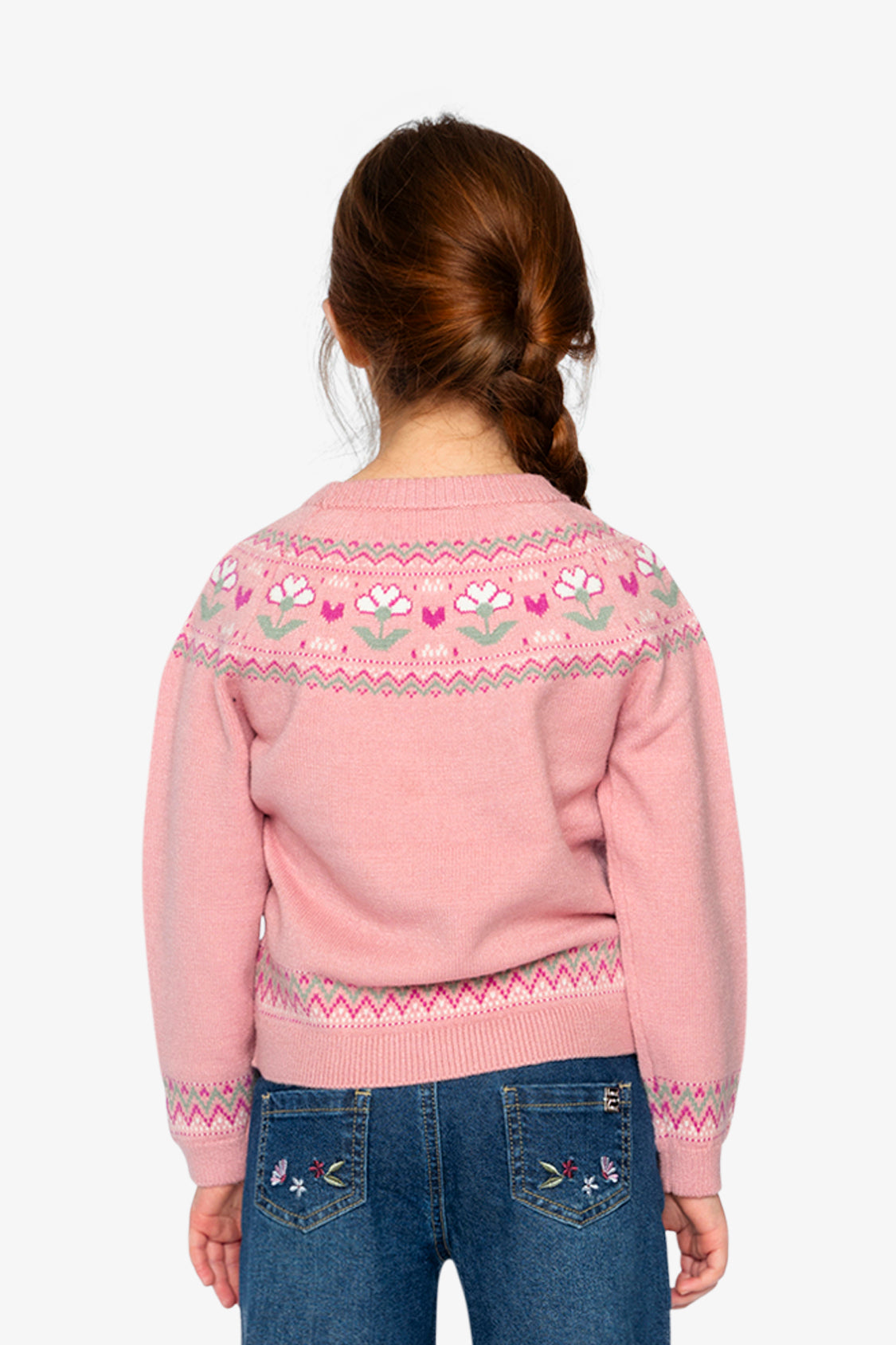 Sweater With Flower Jacquard Pale Dusty Pink-3