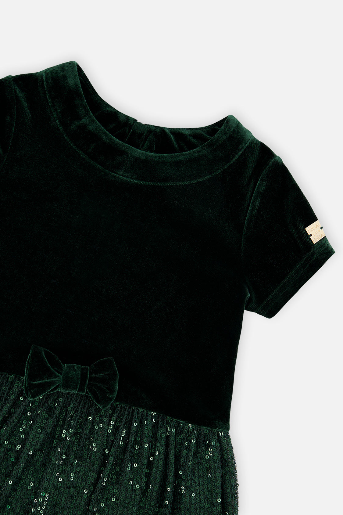 Deux par Deux girls Green Forest velvet dress with glittering mesh skirt, alternate view