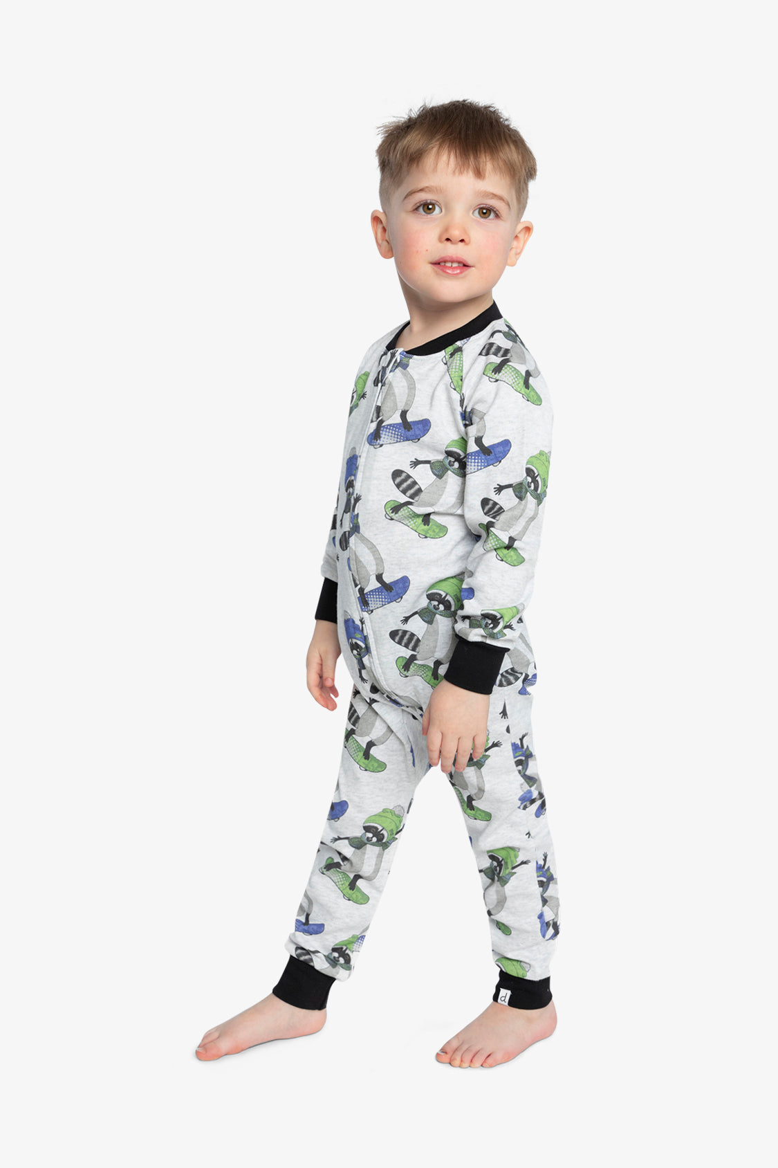 Baby Organic Cotton One Piece Pajama Beige Raccoon Print-4