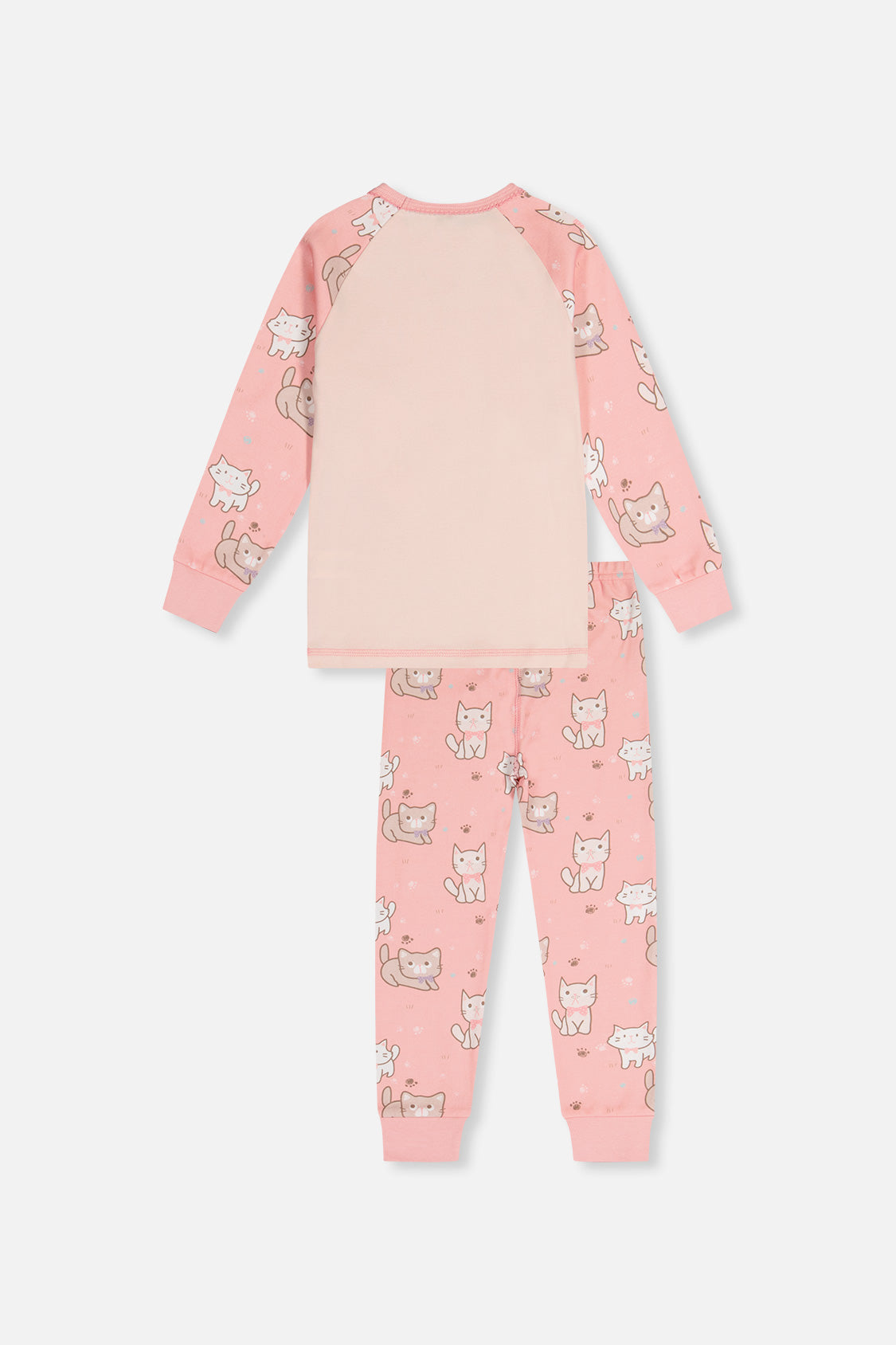 Organic Cotton Two Piece Pajama Set Pink Cat Print-4