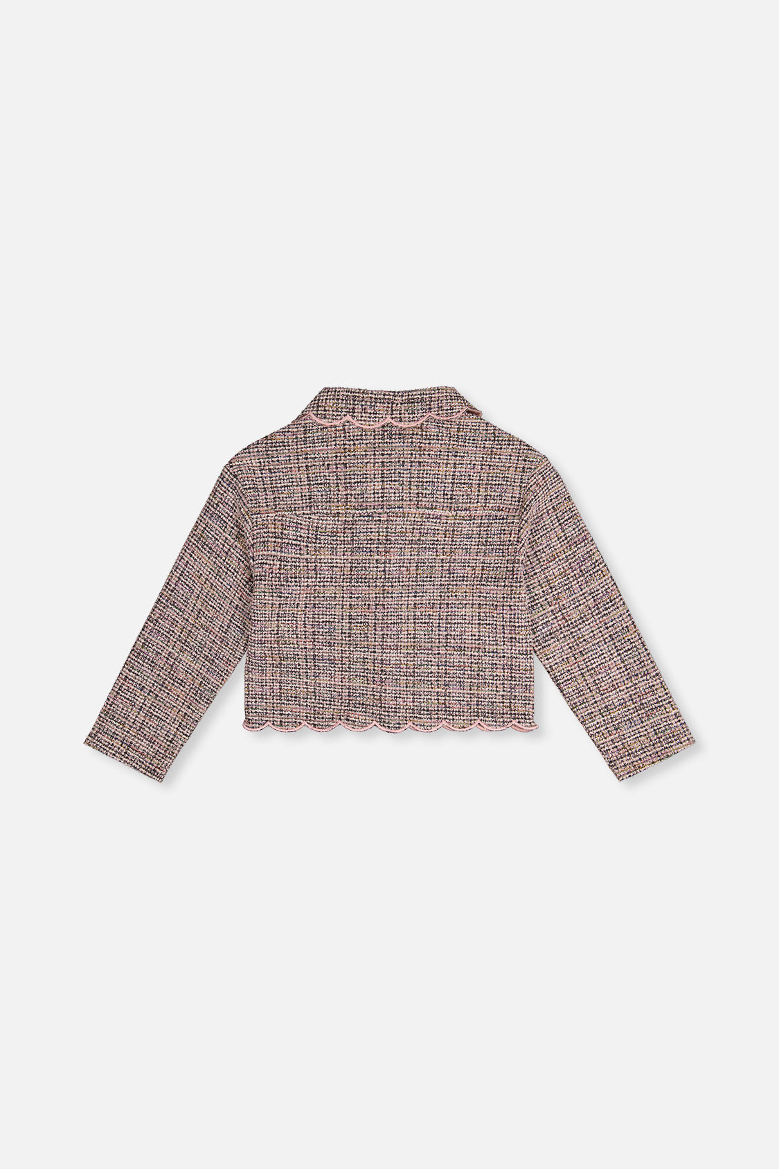 Deux par Deux girls' pink and black jacquard knit jacket, back view