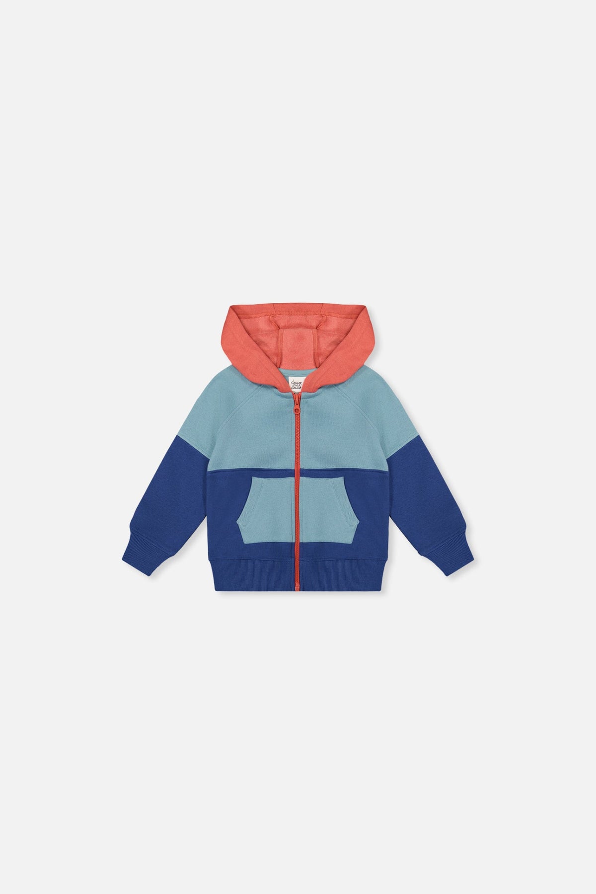 Baby Full Zip Hooded Fleece Jacket Blue, Turquoise And Orange-0