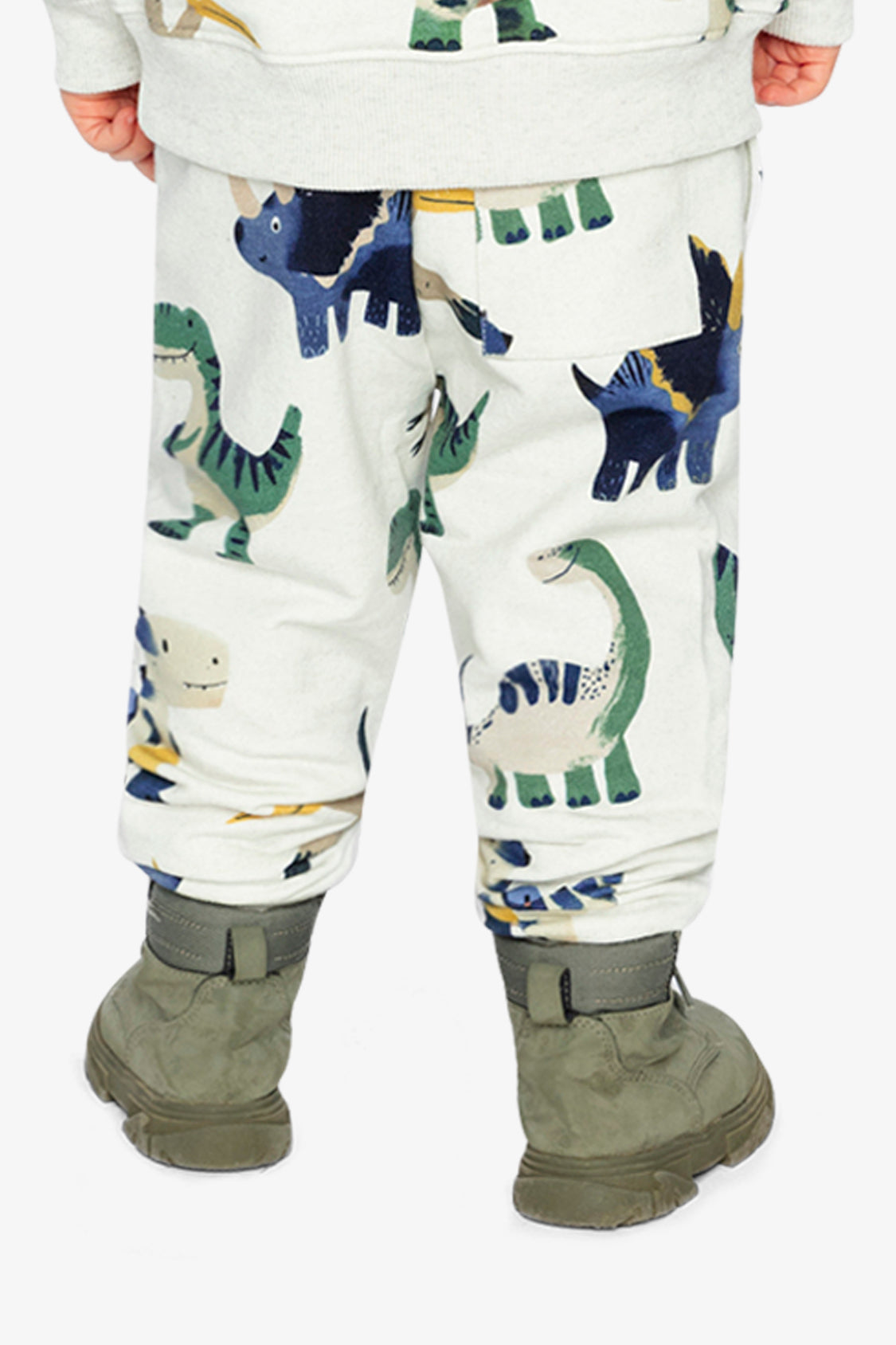 Fleece Sweatpants Beige Dinosaur Print-4