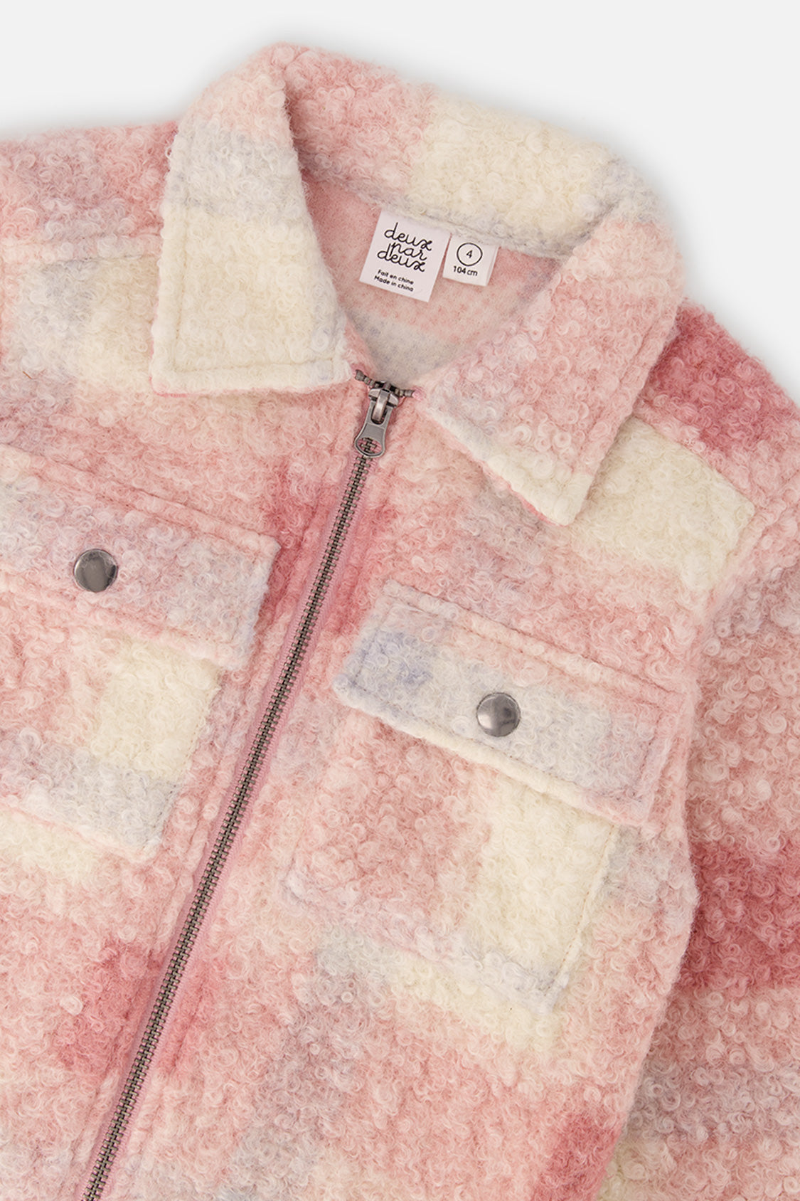 Additional view of the beige and pink plaid zipped overshirt by Deux par Deux