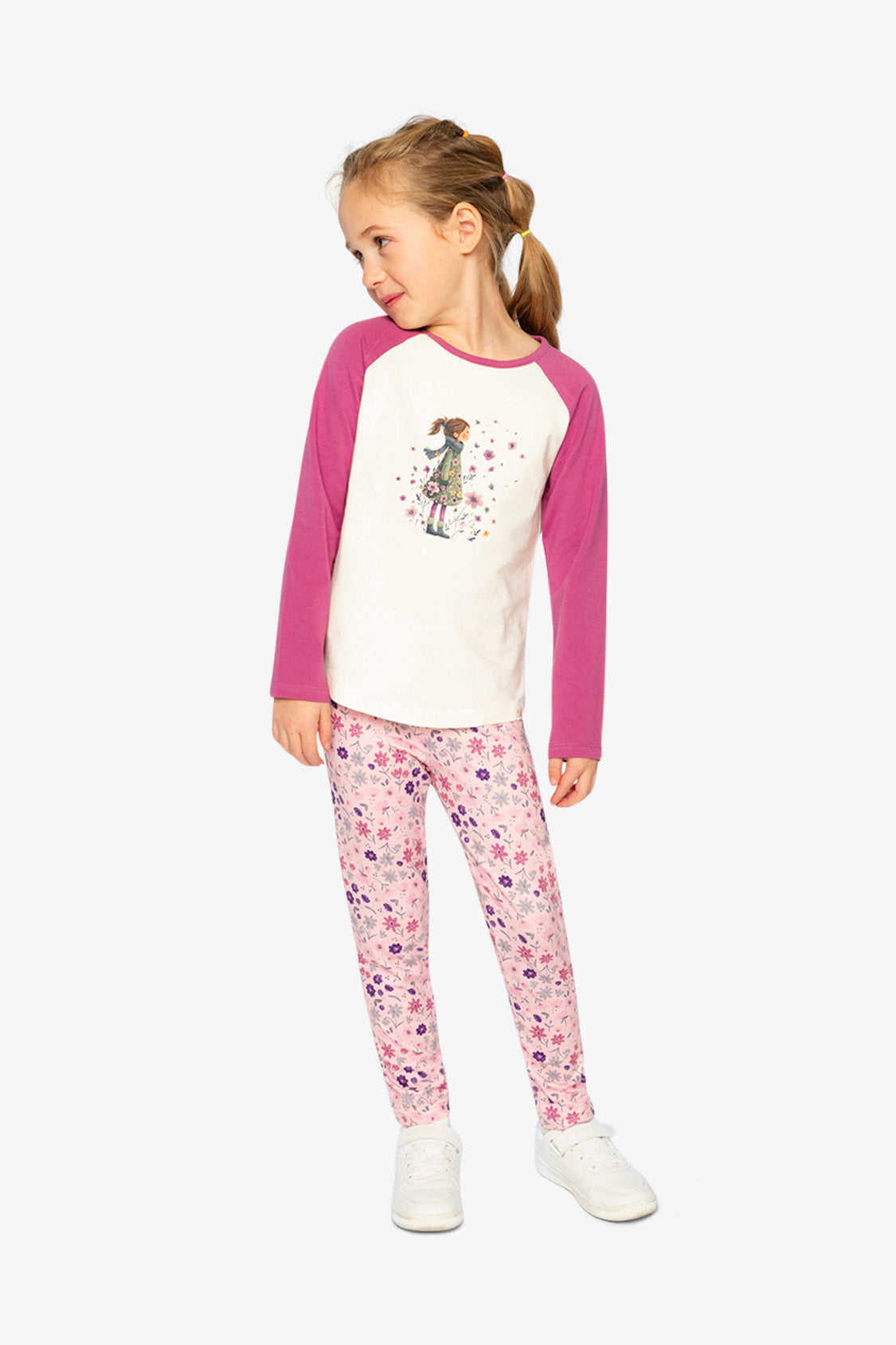 Raglan Organic Cotton T-Shirt Pinkish Violet And White-4
