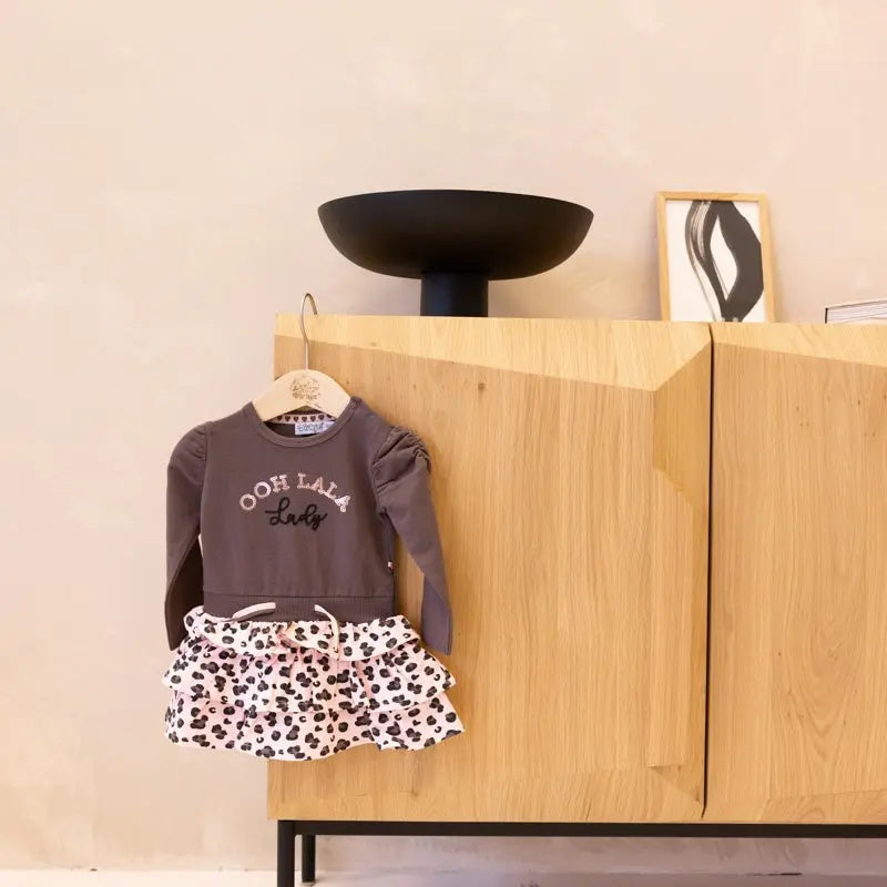 Baby Girls Dress Grey Brown Panter Print | Dirkje - Dirkje