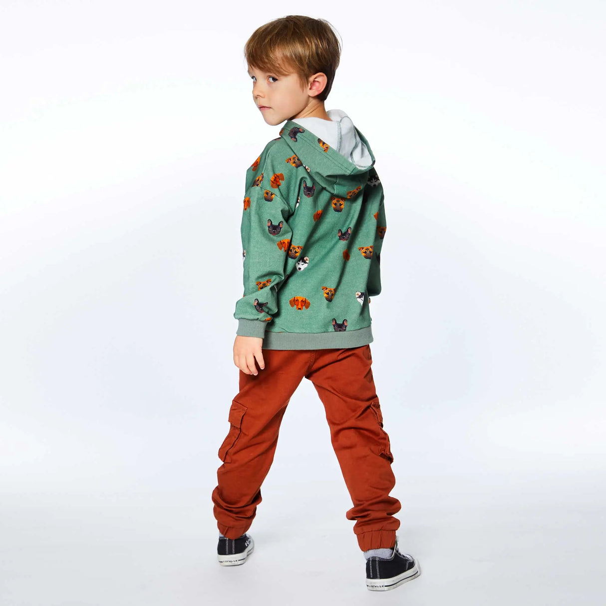 Hooded Fleece Top With Printed Dogs | DEUX PAR DEUX - Jenni Kidz