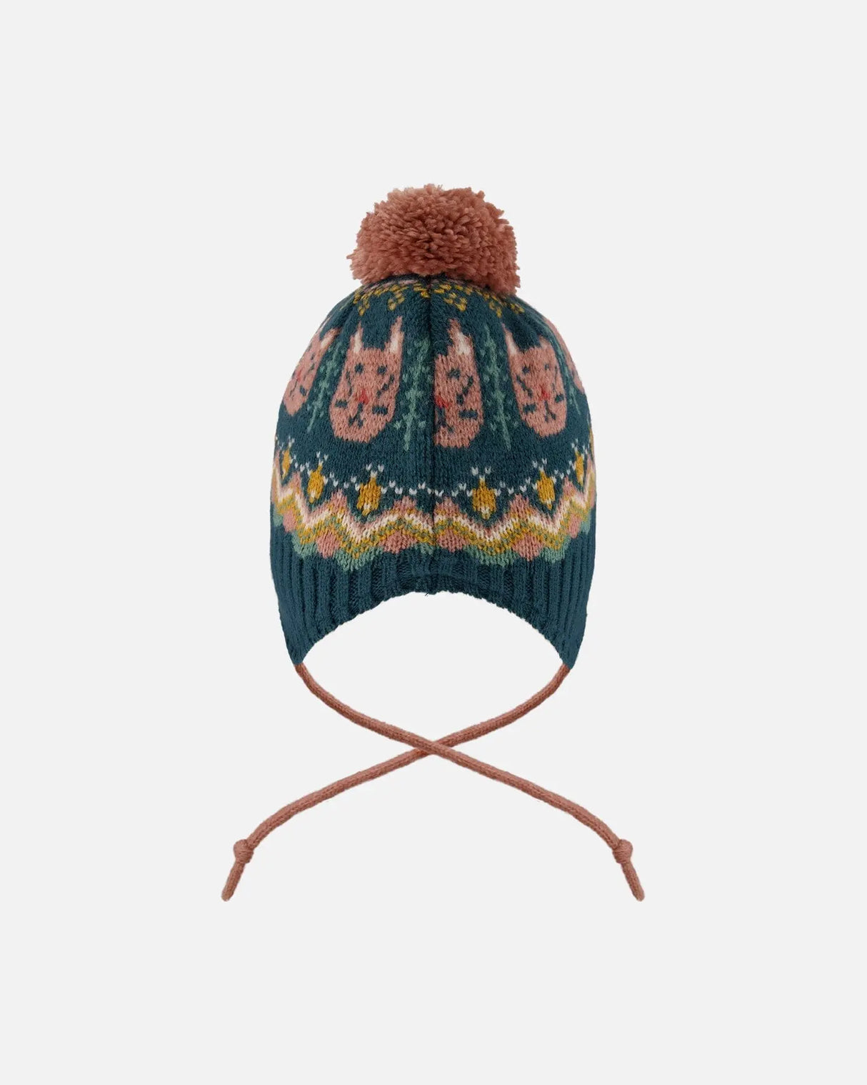 Lined Peruvian Knit Pompom Hat Green And Pink | Deux par Deux | Jenni Kidz