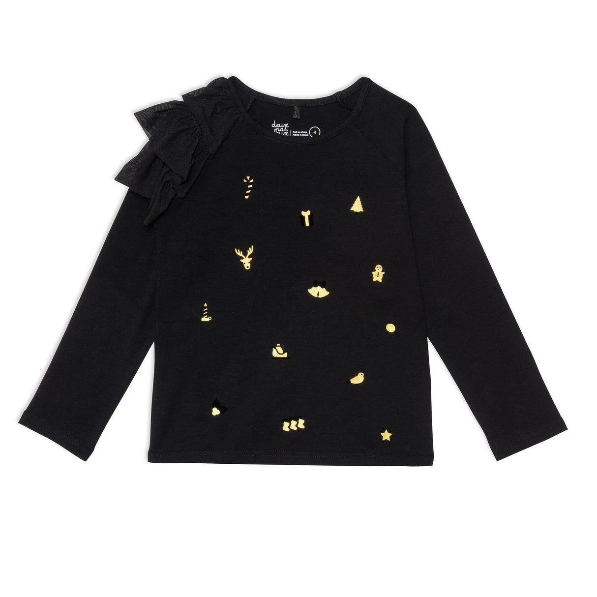 Long Sleeve Raglan Top With Frill Black | DEUX PAR DEUX | DEUX PAR DEUX | Jenni Kidz