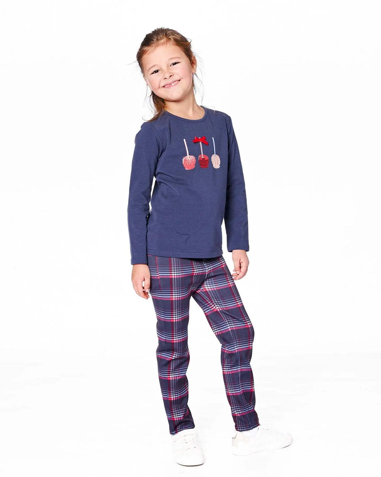 Organic Cotton T-Shirt Navy Blue With Apple Treats | Deux par Deux | Jenni Kidz