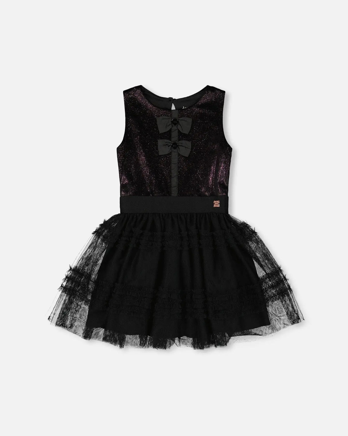 Sleeveless Bi-Material Velour And Mesh Dress Black | Deux par Deux | Jenni Kidz