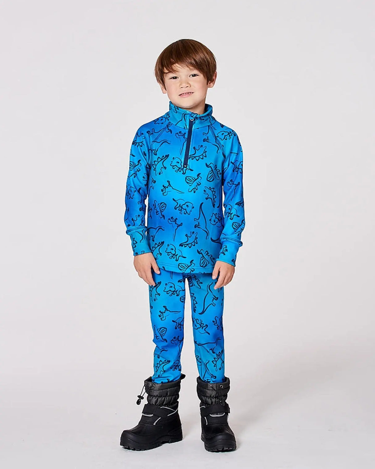 Two-Piece Thermal Underwear Set Blue Gradient Dinosaur Print | Deux par Deux | Jenni Kidz