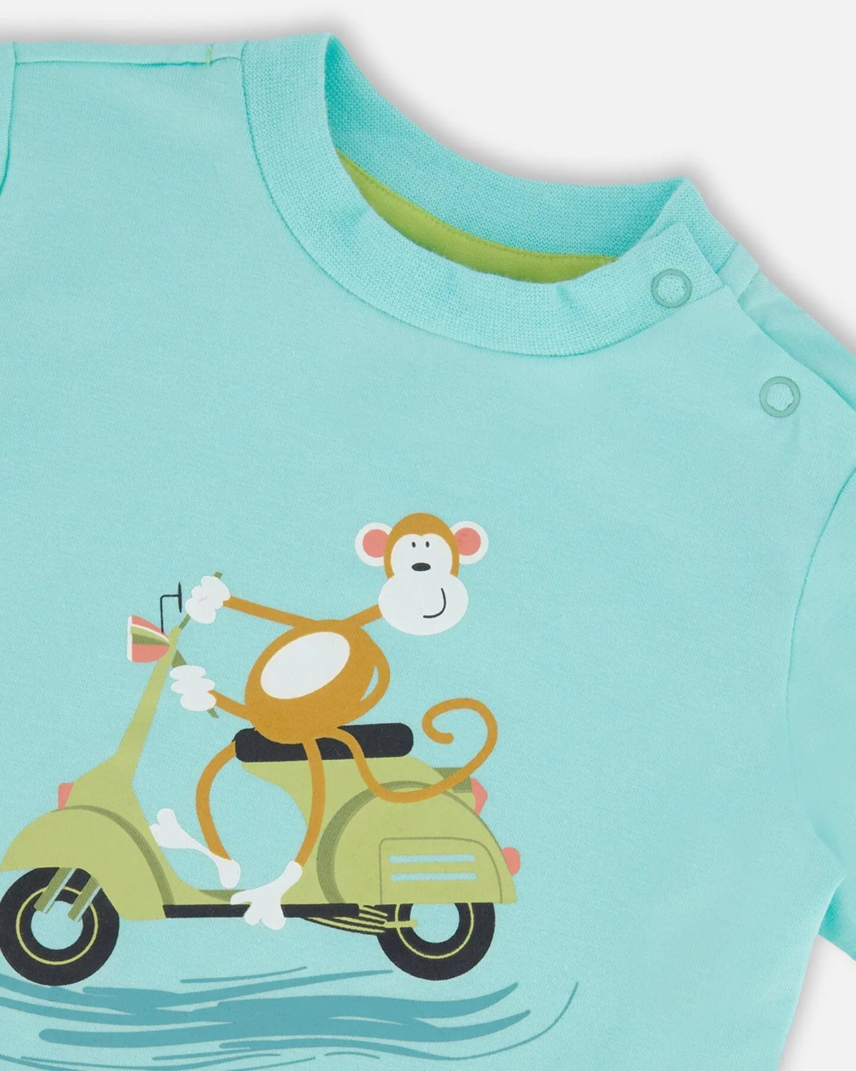 Two-Piece Top And Short Set Monkey On Navy And Turquoise Moped | Deux par Deux | Jenni Kidz