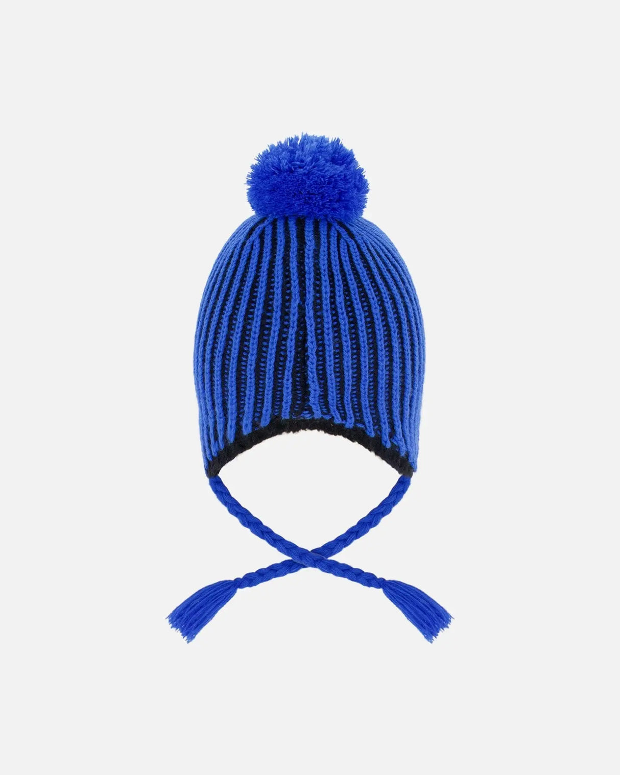 Winter Peruvian Knit Hat With Pompom And Lining Black And Blue | Deux par Deux | Jenni Kidz