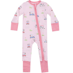 Angel Dear Golf Carts Pink bamboo zipper romper for baby girls - image 1