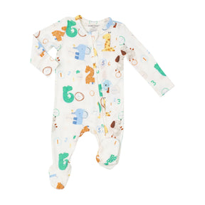 Angel Dear Animal Numbers bamboo two-way zipper footie for baby boys, image 1