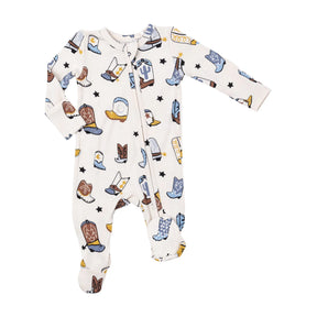 Angel Dear Boots Blue bamboo two-way zipper footie for babies, image 1