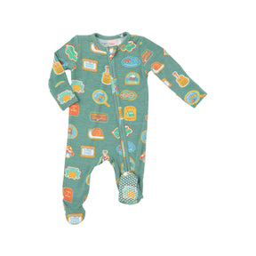 Angel Dear Camp Patches bamboo two-way zipper footie for baby boys, image 1