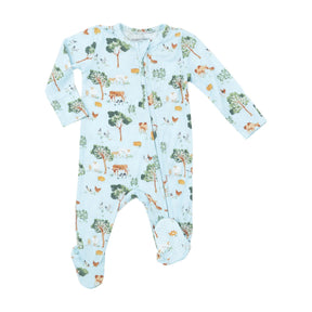 Angel Dear Farm Friends bamboo two-way zipper footie for babies, image 1