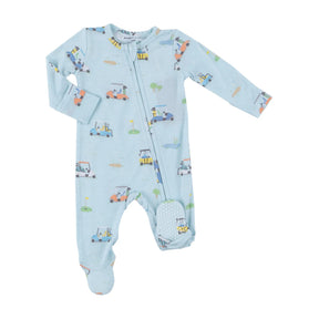 Angel Dear Golf Carts Blue bamboo two-way zipper footie for baby boys, image 1