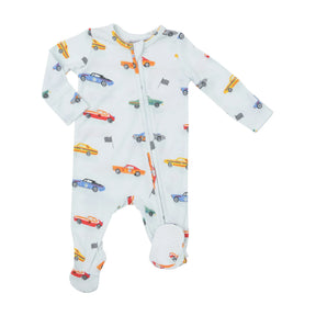 Angel Dear Muscle Cars bamboo two-way zipper footie for baby boys, image 1