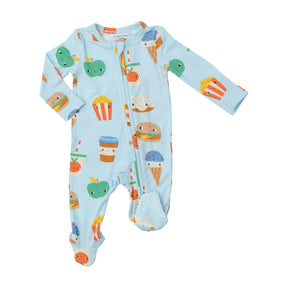 Angel Dear Send Snacks Blue bamboo two-way zipper footie for babies