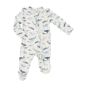 Angel Dear Sharks bamboo two-way zipper footie for babies, image 1