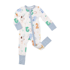 Angel Dear Animal Numbers bamboo two-way zipper romper for baby boys, image 1
