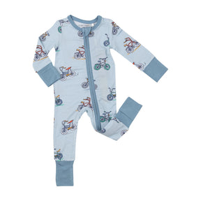 Angel Dear Bikes Blue bamboo two-way zipper romper for baby boys, image 1
