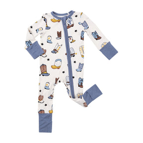 Angel Dear Boots Blue bamboo two-way zipper romper for babies, image 1