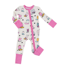 Angel Dear Boots Pink bamboo two-way zipper romper for baby girls