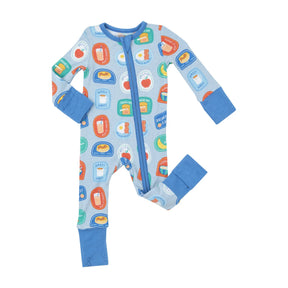 Angel Dear Breakfast Club Patches Blue bamboo two-way zipper romper for baby boys, image 1