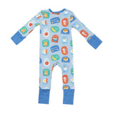 Two Way Zipper Romper - Breakfast Club Patches Blue | Angel Dear - Jenni Kidz