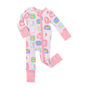 Angel Dear Breakfast Club Patches Pink bamboo zipper romper for baby girls - image 1