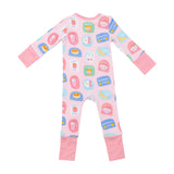 Two Way Zipper Romper - Breakfast Club Patches Pink | Angel Dear - Jenni Kidz