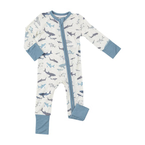 Angel Dear Sharks bamboo two-way zipper romper for baby boys - image 1
