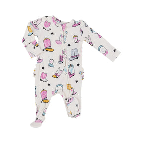 Angel Dear Boots Pink bamboo ruffle-back zipper footie for baby girls - image 1