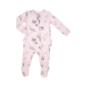 Angel Dear Vintage Kitten bamboo ruffle-back zipper footie for baby girls - image 1