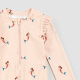 Mermaid Print on Coral Long-Sleeve Swimsuit | Miles The Label