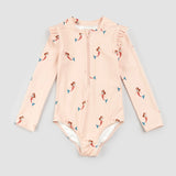 Mermaid Print on Coral Long-Sleeve Swimsuit | Miles The Label
