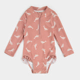 Petit Lem baby girl Wild Rose dolphin-print long-sleeve one-piece swimsuit front view **baby girl swimsuit**