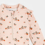 Petit Lem long sleeve baby swimsuit orange print close-up detail