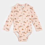Petit Lem baby girl one-piece swimsuit orange print creme tan front view