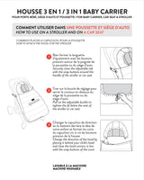 Instruction sheet: how to use the 3-in-1 cover on a stroller or car seat