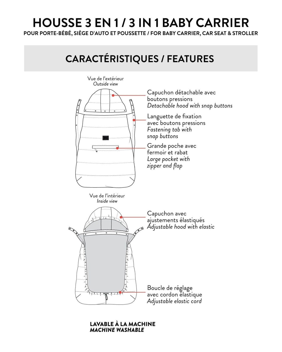 Deux par Deux 3-In-1 Multifunction Cover For Car Seat, Stroller, And Baby Carrier In Chanterelle